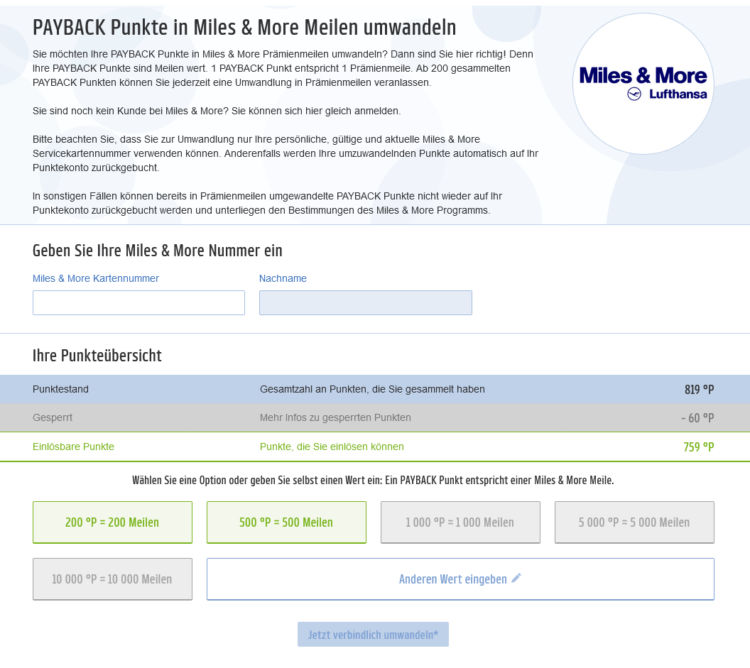 Payback Oesterreich Meilen Umwandlung Seite Copyright