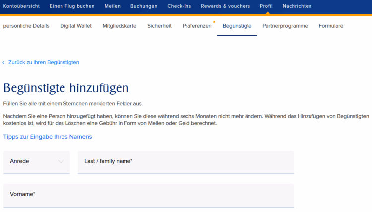 Singapore Airlines Krisflyer Redemption Nominee Hinzufuegen