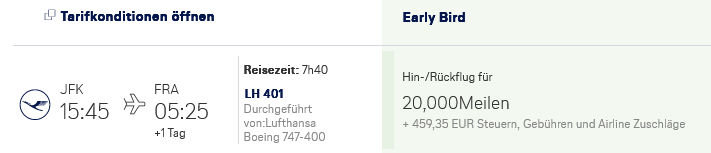 Miles And More Early Bird Praemie Lufthansa Economy Class Frankfurt New York