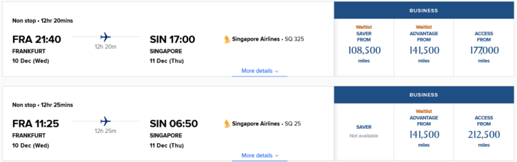 Krisflyer Warteliste Sinagpore Airlines Business Class Frankfurt Singapur