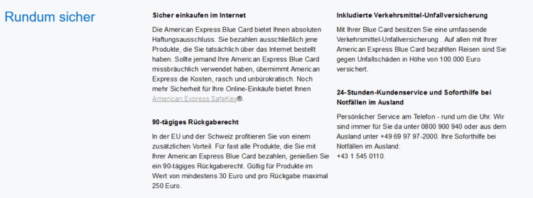 American Express Blue Card Oesterreich Uebersicht Versicherungsleistungen
