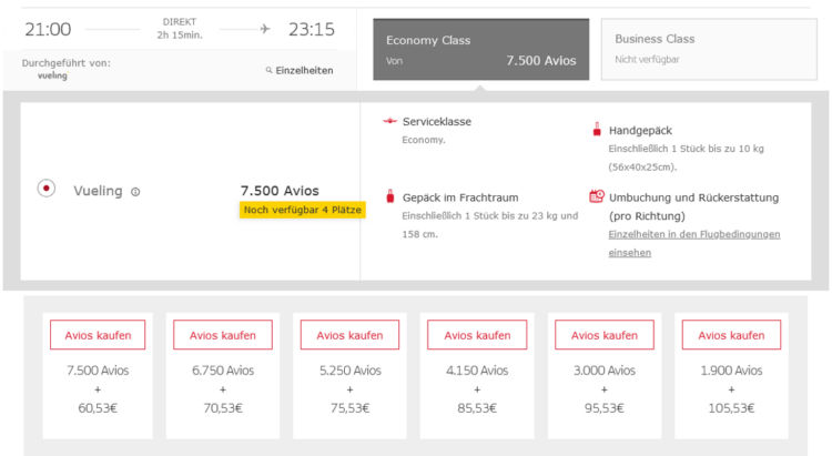 Iberia Plus Praemienflug Vueling Economy Class Duesseldorf Barcelona