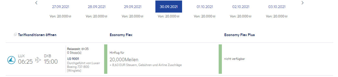 Miles And More Praemienflug Luxair Economy Class Luxemburg September Dubai