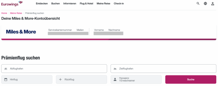 Eurowings Webseite Praemienflugsuche Miles And More
