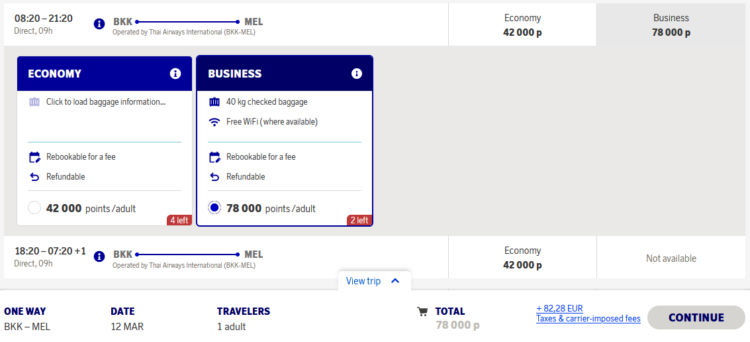 Eurobonus Praemienflug Thai Airways Business Class Bangkok Melbourne
