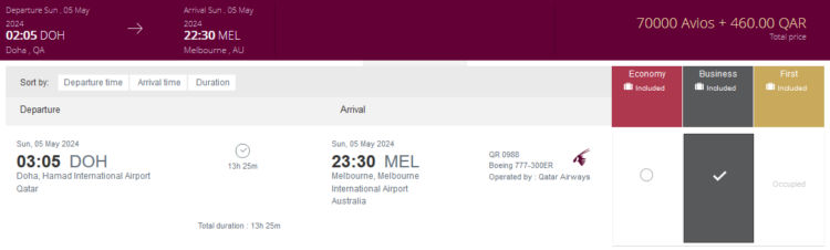 Privilege Club Qatar Airways Business Class Doha Melbourne