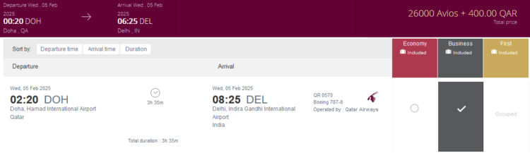Privilege Club Praemienflug Qatar Airways Business Class Doha Delhi