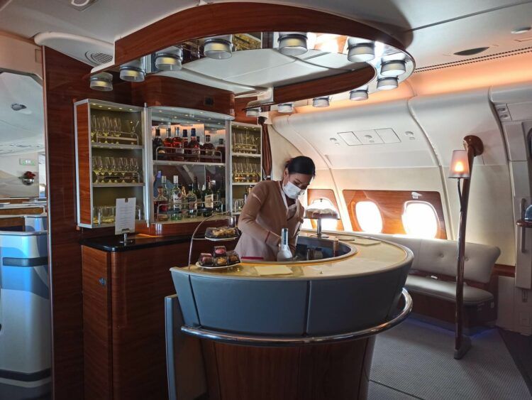 Emirates Business Class A380 Onboard Lounge Bar