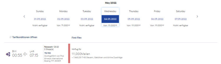 Thai Airways First Class Praemienflug Miles And More