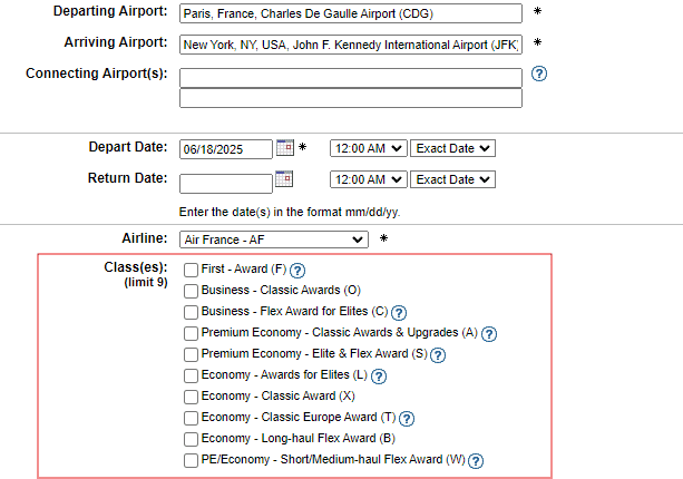 Expertflyer Awars Buchungsklassen Air France