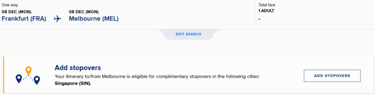Singapore Airlines Krisflyer Stopover Hinweis