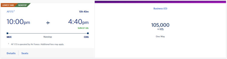 Skymiles Praemienflug Air France Business Class Mexico City Paris