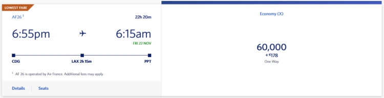 Skymiles Praemienflug Air France Paris Los Angeles Papeete