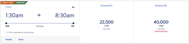 Skymiles Praemienflug China Airlines Jakarta Taipeh