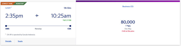 Skymiles Praemienflug Garuda Indonesia Business Class Amsterdam Jakarta