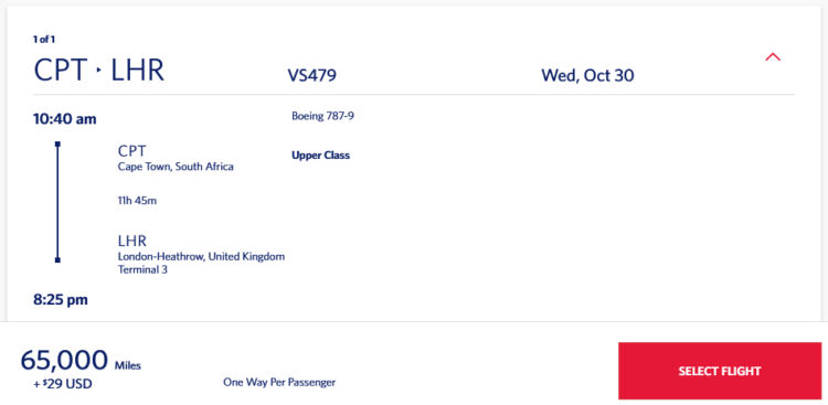 Skymiles Praemienflug Virgin Atlantic Upper Class Kapstadt London