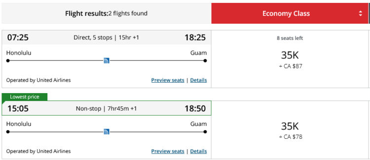 Aeroplan Praemienflug United Island Hopper Honolulu Guam