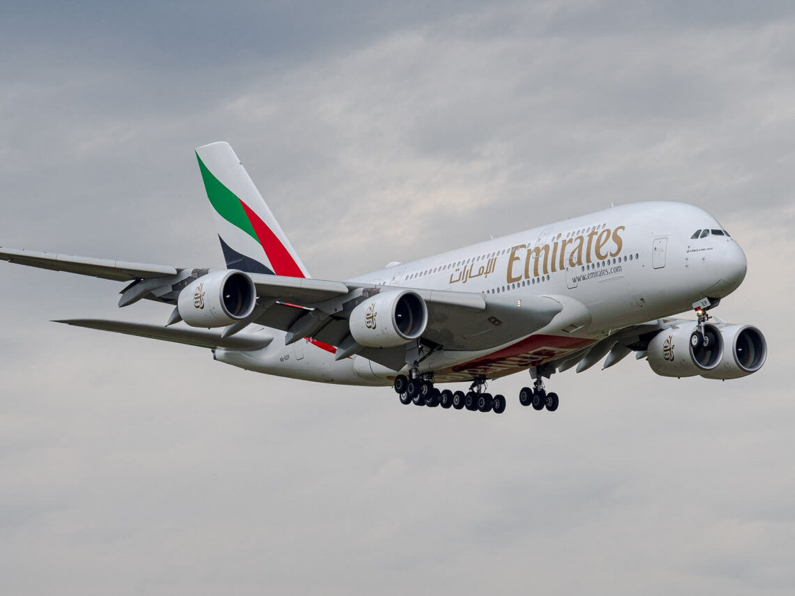 Flugzeug Emirates Airbus A380 Close Up Zurich