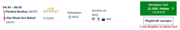 Flying Blue Praemienflug Etihad Business Class Mumbai Abu Dhabi