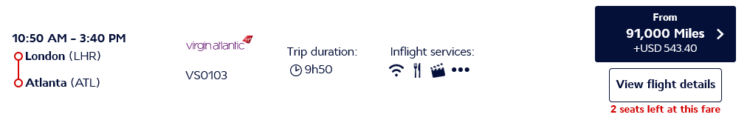 Flying Blue Praemienflug Virgin Atlantic Business Class London Atlanta