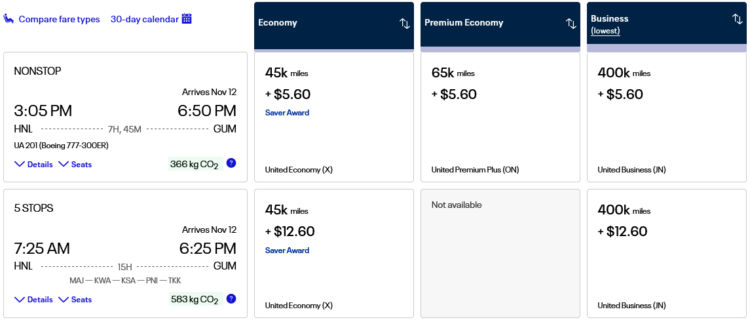 Mileage Plus Praemienflug United Island Hopper Honolulu Guam