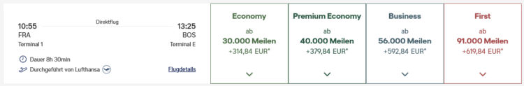 Miles And More Praemienflug Lufthansa Business Class Frankfurt Boston