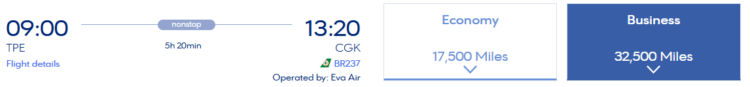 Miles Bonus Praemienflug Eva Air Business Class Taipeh Jakarta