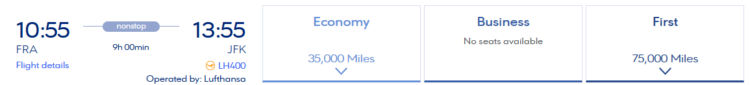 Miles Bonus Praemienflug Lufthansa First Class Frankfurt New York
