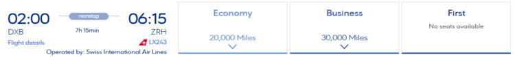 Miles Bonus Praemienflug Swiss Dubai Zuerich