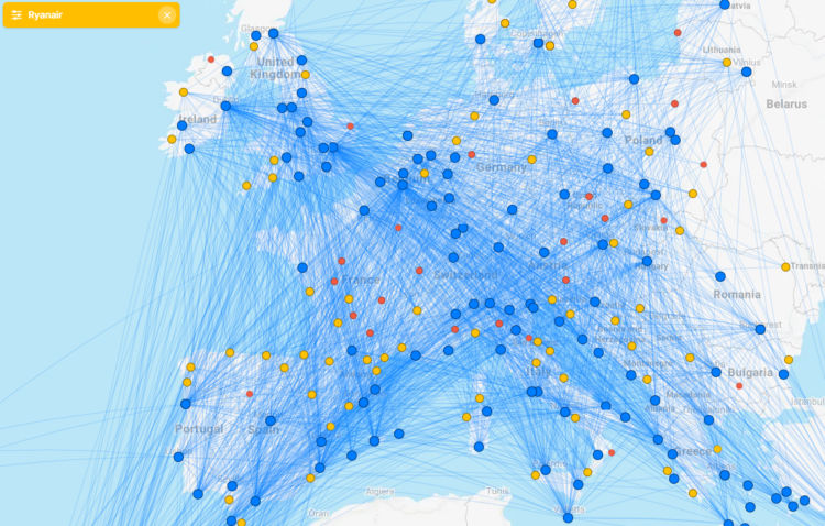 Flightconnections Streckennetz Ryanair