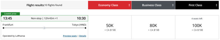 Aeroplan Praemienflug Lufthansa Frankfurt Tokio