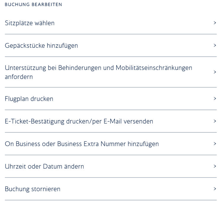 Executive Club Buchung Bearbeiten Stornieren
