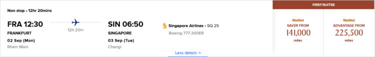 Krisflyer Praemienflug Singapore Airlines First Class Frankfurt Singapur