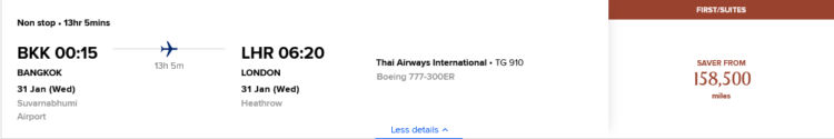 Krisflyer Praemienflug Thai Airways First Class Bangkok London