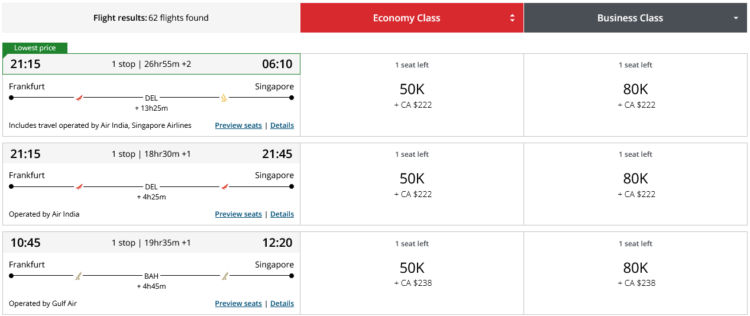 Aeroplan Praemienflug Business Class Frankfurt Singapur
