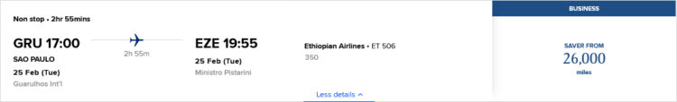 Krisflyer Praemienflug Ethiopian Airlines Business Class Sao Paulo Buenos Aires