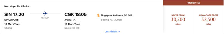 Krisflyer Praemienflug Singapore Airlines First Class Singapur Jakarta