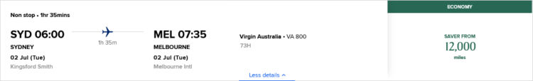 Krisflyer Praemienflug Virgin Australia Economy Class Sydney Melbourne