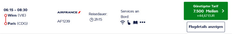 Flying Blue Praemienflug Air France Economy Class Wien Paris
