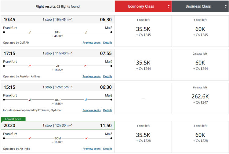 Aeroplan Praemienflug Frankfurt Male