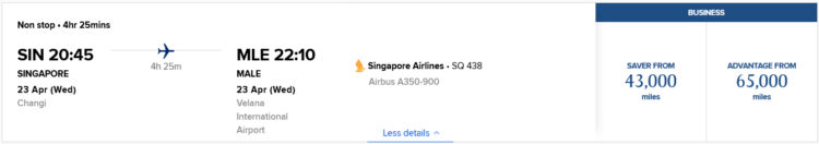 Krisflyer Praemienflug Singapore Airlines Business Class Singapur Male