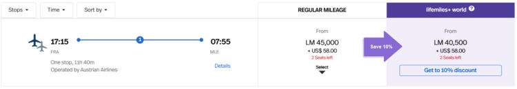 Lifemiles Praemienflug Austrian Business Class Frankfurt Wien Male