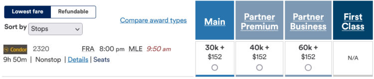 Mileage Plan Praemienflug Condor Business Class Frankfurt Male