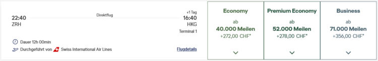 Miles And More Praemienflug Swiss Business Class Zuerich Hongkong