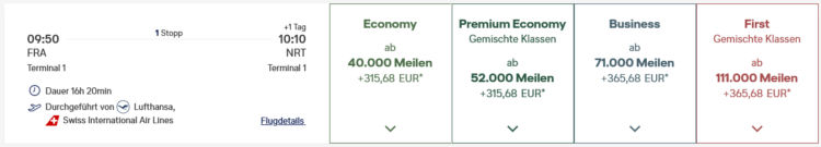 Miles And More Praemienflug Swiss First Class Frankfurt Zuerich Tokio Narita