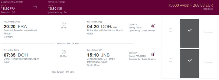 Privilege Club Praemienflug Qatar Airways Business Class Fra Doh Jnb