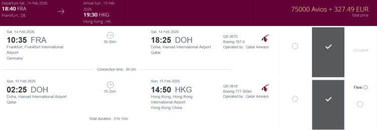 Privilege Club Qatar Airways Business Class Frankfurt Doha Hongkong