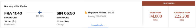 Krisflyer Praemienflug Singapore Airlines First Class Frankfurt Singapore