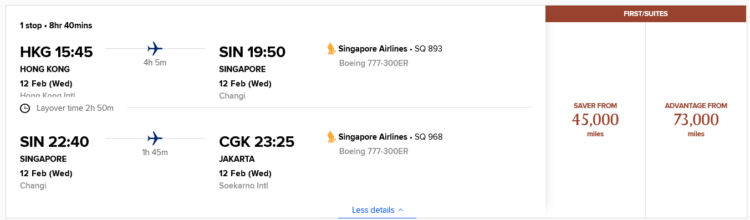 Krisflyer Praemienflug Singapore Airlines First Class Hongkong Singapore Jakarta