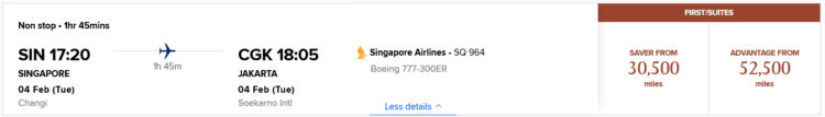 Krisflyer Praemienflug Singapore Airlines First Class Singapore Jakarta